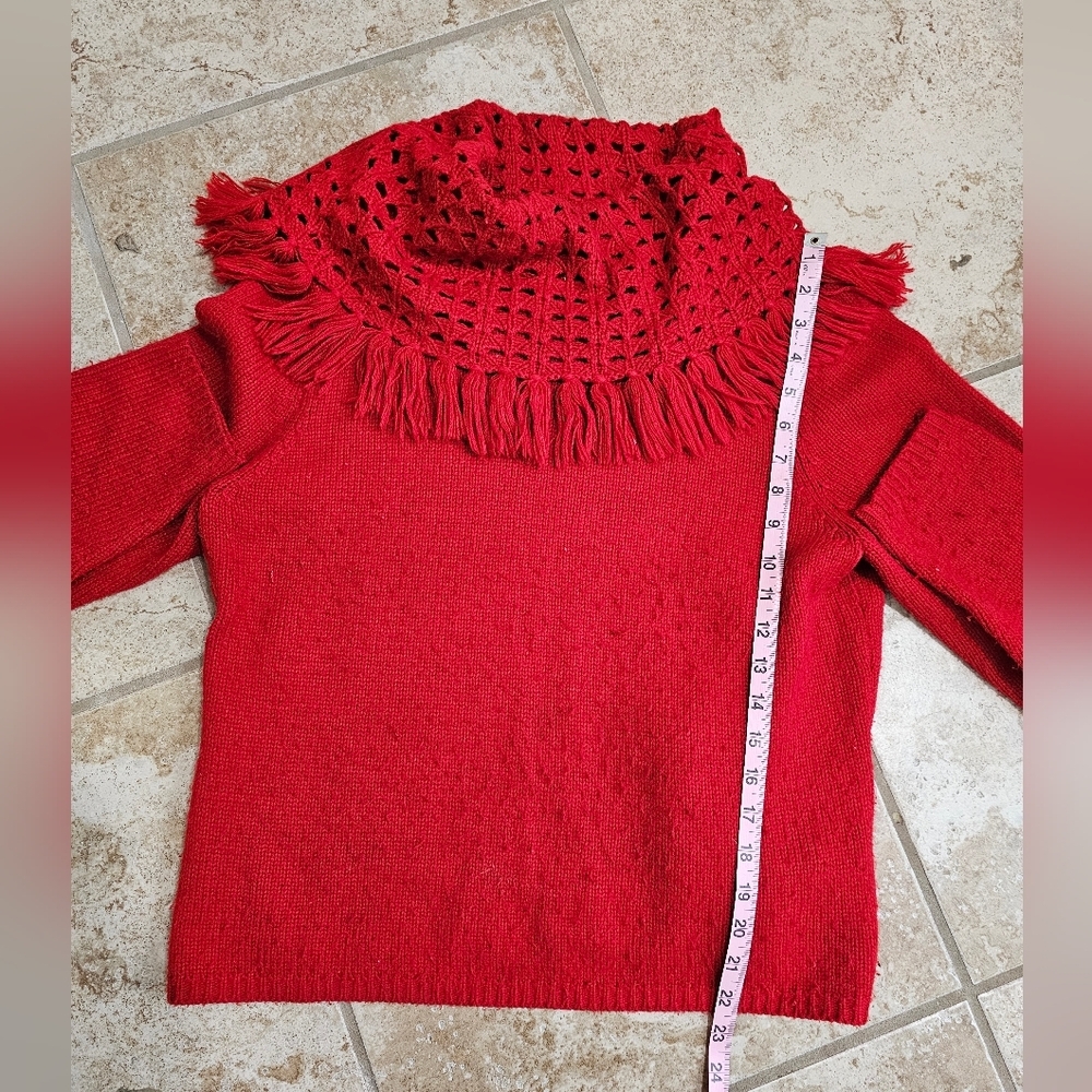Norton McNaughton Medium Red Sweater Women’s Crochet Cowl Neck Fringe Y2K VTG - Picture 6 of 6